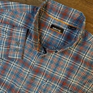 Orvis Men's XL Plaid Long Sleeve Button Up Shirt Organic Cotton Blend Casual